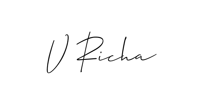 Design your own signature with our free online signature maker. With this signature software, you can create a handwritten (Allison_Script) signature for name V Richa. V Richa signature style 2 images and pictures png