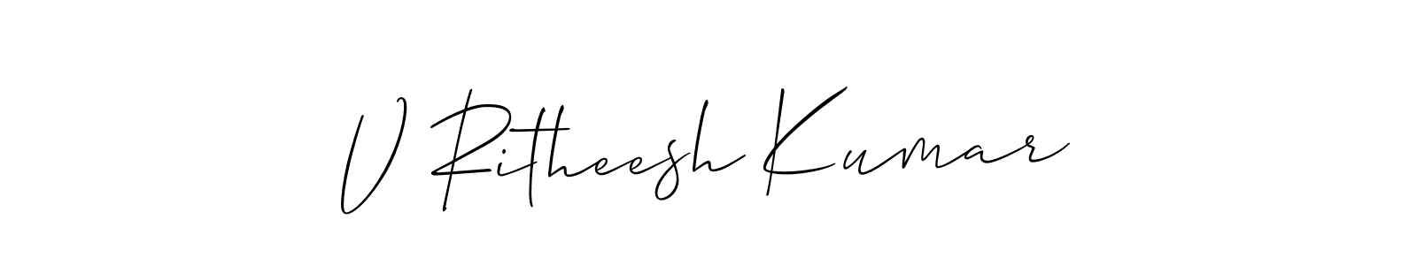 Allison_Script is a professional signature style that is perfect for those who want to add a touch of class to their signature. It is also a great choice for those who want to make their signature more unique. Get V Ritheesh Kumar name to fancy signature for free. V Ritheesh Kumar signature style 2 images and pictures png