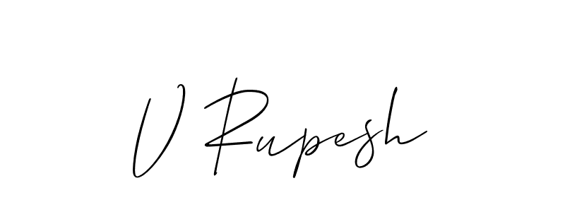 if you are searching for the best signature style for your name V Rupesh. so please give up your signature search. here we have designed multiple signature styles  using Allison_Script. V Rupesh signature style 2 images and pictures png