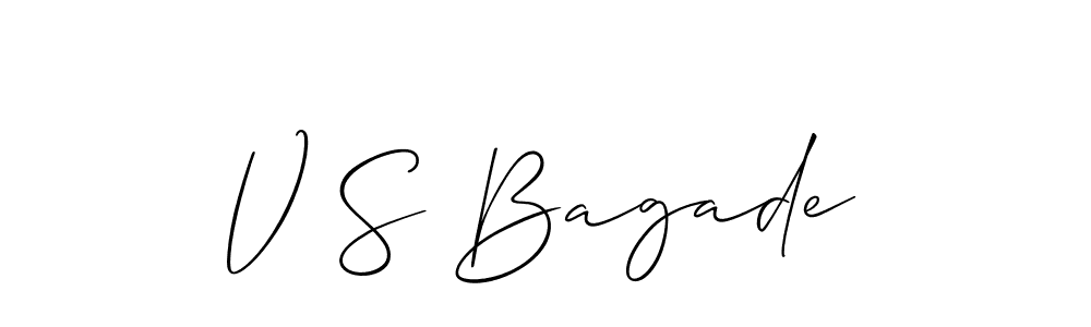 The best way (Allison_Script) to make a short signature is to pick only two or three words in your name. The name V S Bagade include a total of six letters. For converting this name. V S Bagade signature style 2 images and pictures png