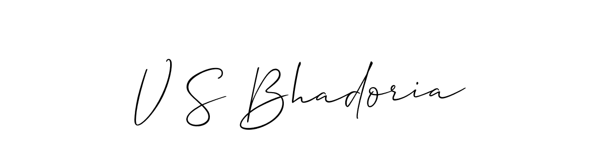 How to make V S Bhadoria name signature. Use Allison_Script style for creating short signs online. This is the latest handwritten sign. V S Bhadoria signature style 2 images and pictures png
