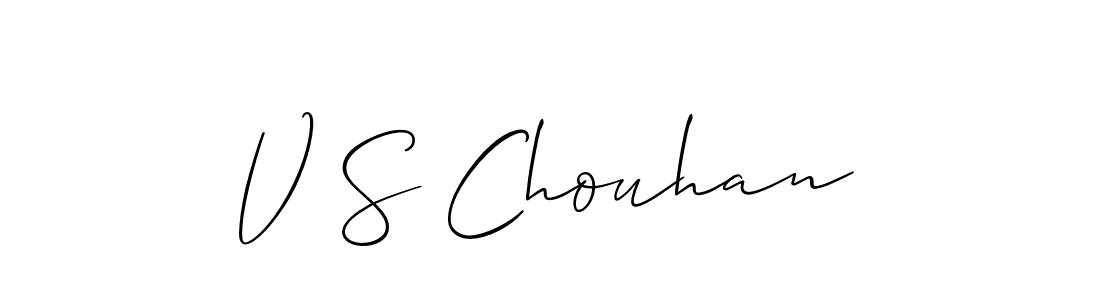 The best way (Allison_Script) to make a short signature is to pick only two or three words in your name. The name V S Chouhan include a total of six letters. For converting this name. V S Chouhan signature style 2 images and pictures png