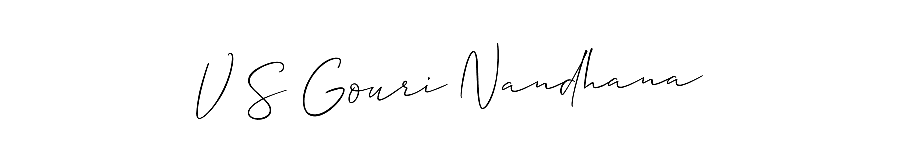 This is the best signature style for the V S Gouri Nandhana name. Also you like these signature font (Allison_Script). Mix name signature. V S Gouri Nandhana signature style 2 images and pictures png