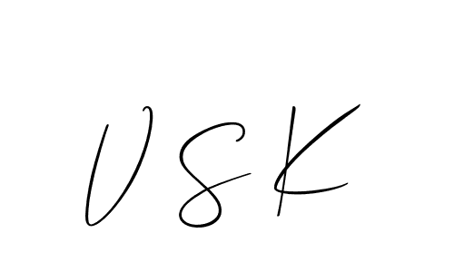 The best way (Allison_Script) to make a short signature is to pick only two or three words in your name. The name V S K include a total of six letters. For converting this name. V S K signature style 2 images and pictures png