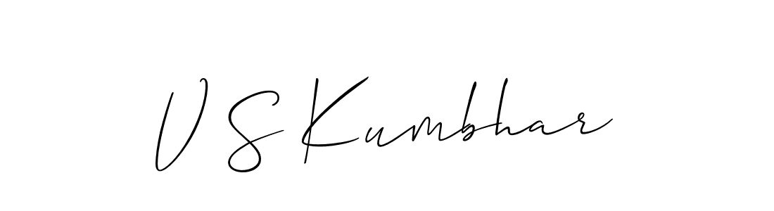 if you are searching for the best signature style for your name V S Kumbhar. so please give up your signature search. here we have designed multiple signature styles  using Allison_Script. V S Kumbhar signature style 2 images and pictures png