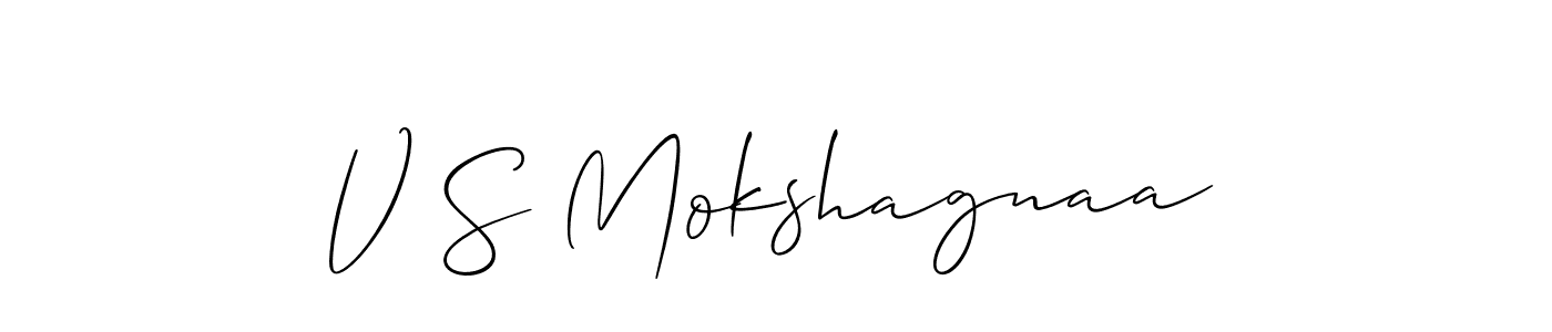 Also we have V S Mokshagnaa name is the best signature style. Create professional handwritten signature collection using Allison_Script autograph style. V S Mokshagnaa signature style 2 images and pictures png