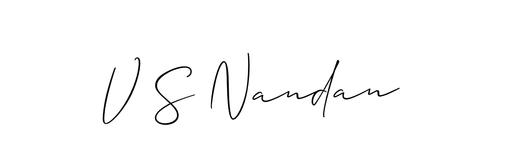 Make a short V S Nandan signature style. Manage your documents anywhere anytime using Allison_Script. Create and add eSignatures, submit forms, share and send files easily. V S Nandan signature style 2 images and pictures png