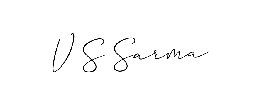 Also You can easily find your signature by using the search form. We will create V S Sarma name handwritten signature images for you free of cost using Allison_Script sign style. V S Sarma signature style 2 images and pictures png