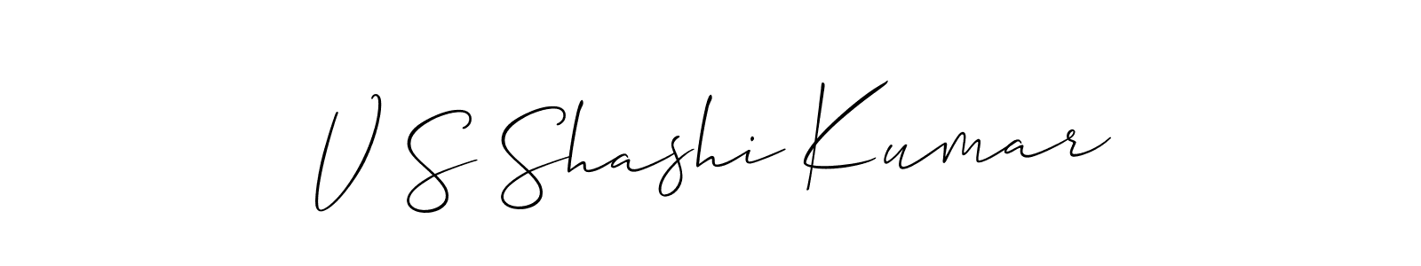 The best way (Allison_Script) to make a short signature is to pick only two or three words in your name. The name V S Shashi Kumar include a total of six letters. For converting this name. V S Shashi Kumar signature style 2 images and pictures png