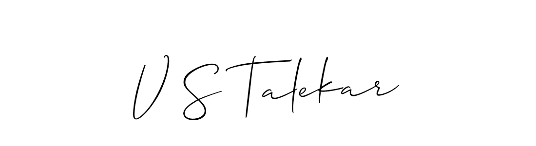 How to make V S Talekar name signature. Use Allison_Script style for creating short signs online. This is the latest handwritten sign. V S Talekar signature style 2 images and pictures png