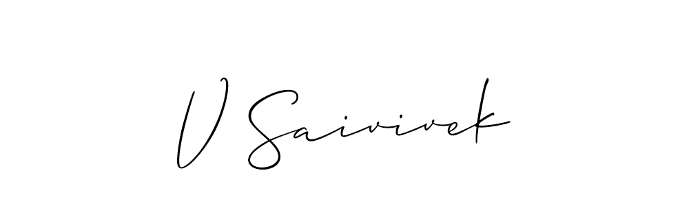 The best way (Allison_Script) to make a short signature is to pick only two or three words in your name. The name V Saivivek include a total of six letters. For converting this name. V Saivivek signature style 2 images and pictures png