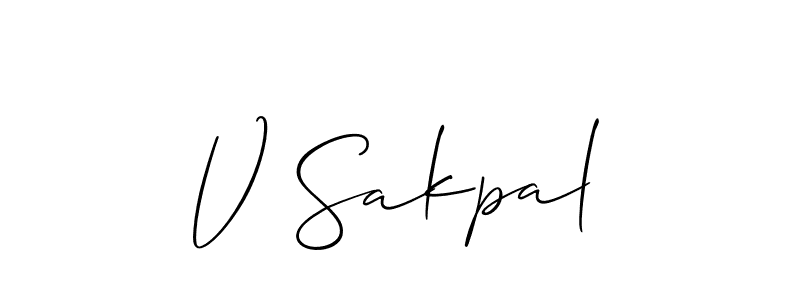 Also we have V Sakpal name is the best signature style. Create professional handwritten signature collection using Allison_Script autograph style. V Sakpal signature style 2 images and pictures png