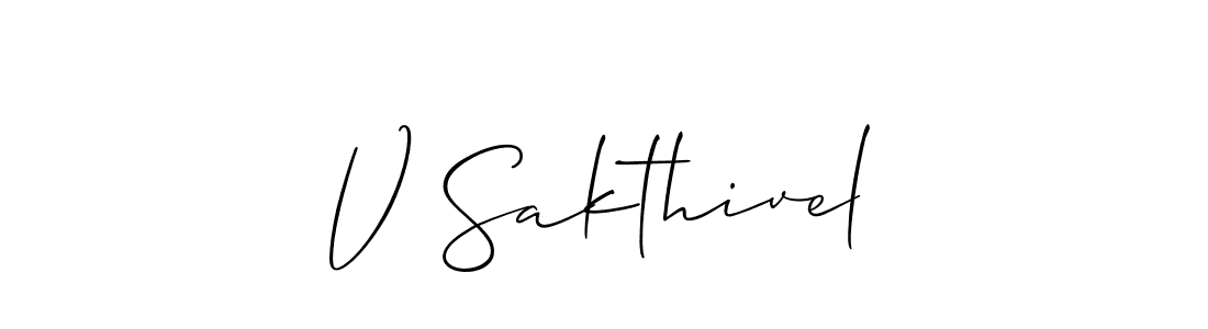 You should practise on your own different ways (Allison_Script) to write your name (V Sakthivel) in signature. don't let someone else do it for you. V Sakthivel signature style 2 images and pictures png