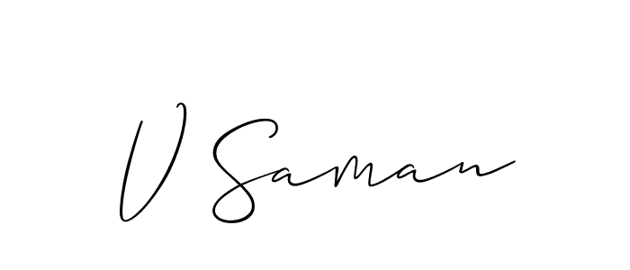 How to make V Saman signature? Allison_Script is a professional autograph style. Create handwritten signature for V Saman name. V Saman signature style 2 images and pictures png