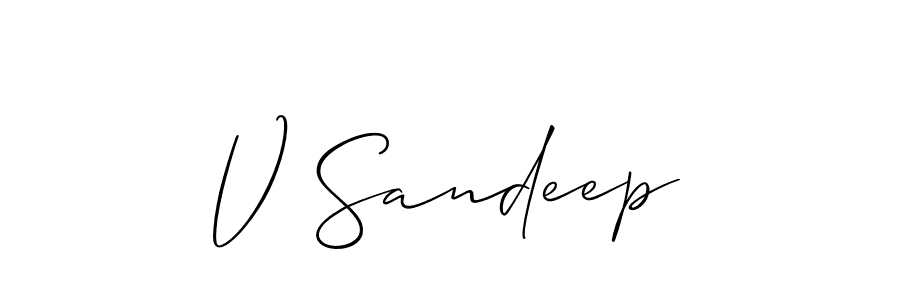 Use a signature maker to create a handwritten signature online. With this signature software, you can design (Allison_Script) your own signature for name V Sandeep. V Sandeep signature style 2 images and pictures png