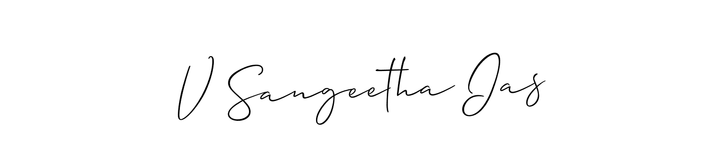Make a short V Sangeetha Ias signature style. Manage your documents anywhere anytime using Allison_Script. Create and add eSignatures, submit forms, share and send files easily. V Sangeetha Ias signature style 2 images and pictures png