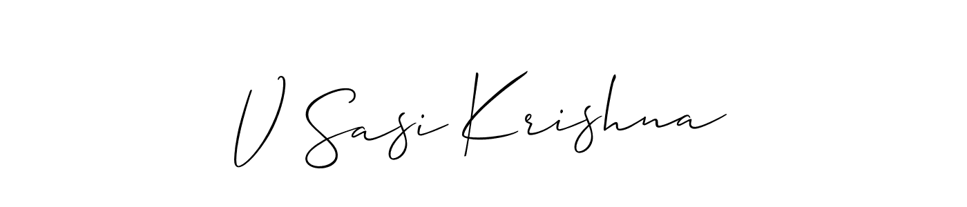 Also You can easily find your signature by using the search form. We will create V Sasi Krishna name handwritten signature images for you free of cost using Allison_Script sign style. V Sasi Krishna signature style 2 images and pictures png