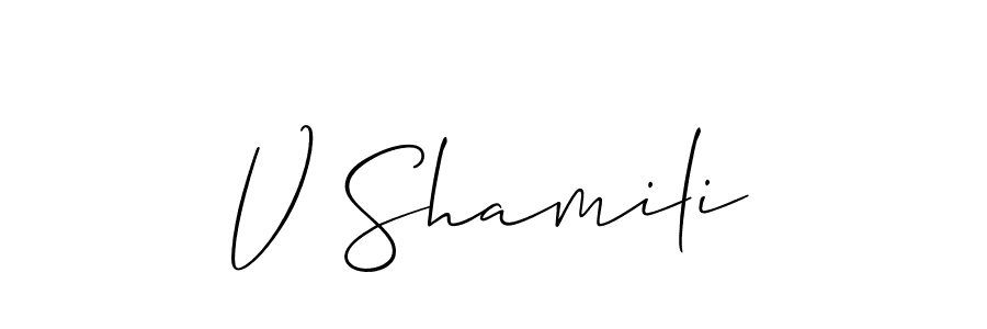 Allison_Script is a professional signature style that is perfect for those who want to add a touch of class to their signature. It is also a great choice for those who want to make their signature more unique. Get V Shamili name to fancy signature for free. V Shamili signature style 2 images and pictures png