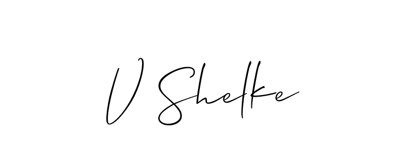 Also You can easily find your signature by using the search form. We will create V Shelke name handwritten signature images for you free of cost using Allison_Script sign style. V Shelke signature style 2 images and pictures png