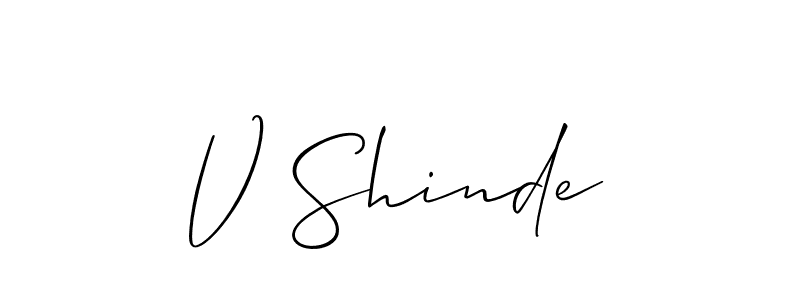 Design your own signature with our free online signature maker. With this signature software, you can create a handwritten (Allison_Script) signature for name V Shinde. V Shinde signature style 2 images and pictures png