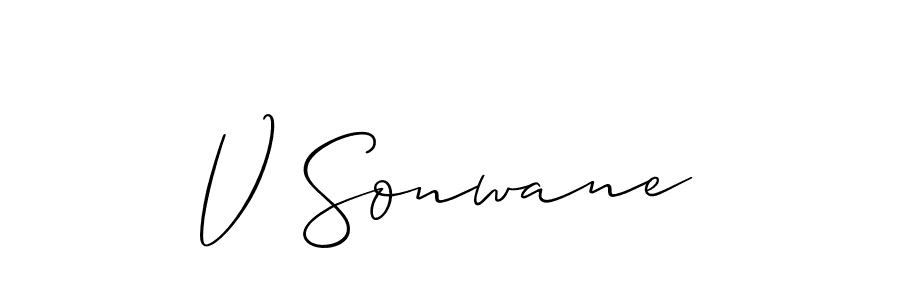 V Sonwane stylish signature style. Best Handwritten Sign (Allison_Script) for my name. Handwritten Signature Collection Ideas for my name V Sonwane. V Sonwane signature style 2 images and pictures png