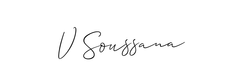 Design your own signature with our free online signature maker. With this signature software, you can create a handwritten (Allison_Script) signature for name V Soussana. V Soussana signature style 2 images and pictures png