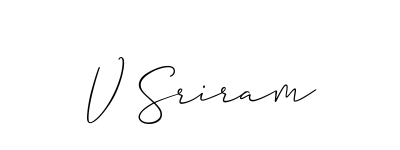 Use a signature maker to create a handwritten signature online. With this signature software, you can design (Allison_Script) your own signature for name V Sriram. V Sriram signature style 2 images and pictures png