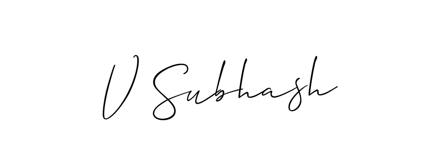 The best way (Allison_Script) to make a short signature is to pick only two or three words in your name. The name V Subhash include a total of six letters. For converting this name. V Subhash signature style 2 images and pictures png