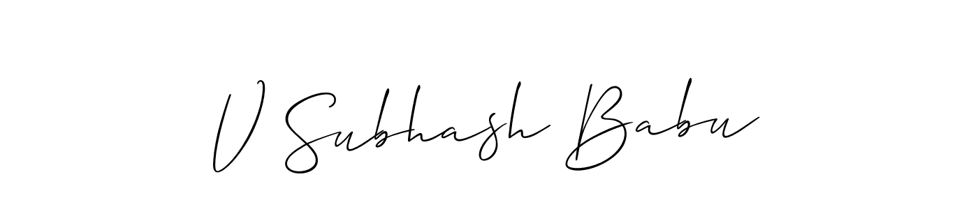 Also You can easily find your signature by using the search form. We will create V Subhash Babu name handwritten signature images for you free of cost using Allison_Script sign style. V Subhash Babu signature style 2 images and pictures png