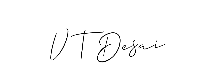 How to make V T Desai name signature. Use Allison_Script style for creating short signs online. This is the latest handwritten sign. V T Desai signature style 2 images and pictures png