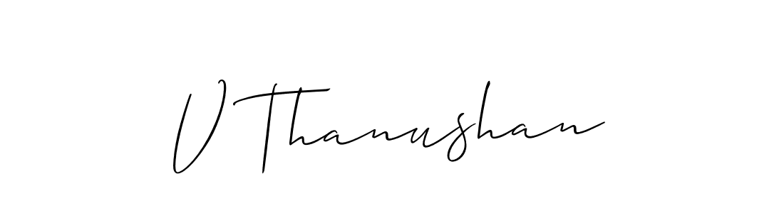 Also You can easily find your signature by using the search form. We will create V Thanushan name handwritten signature images for you free of cost using Allison_Script sign style. V Thanushan signature style 2 images and pictures png