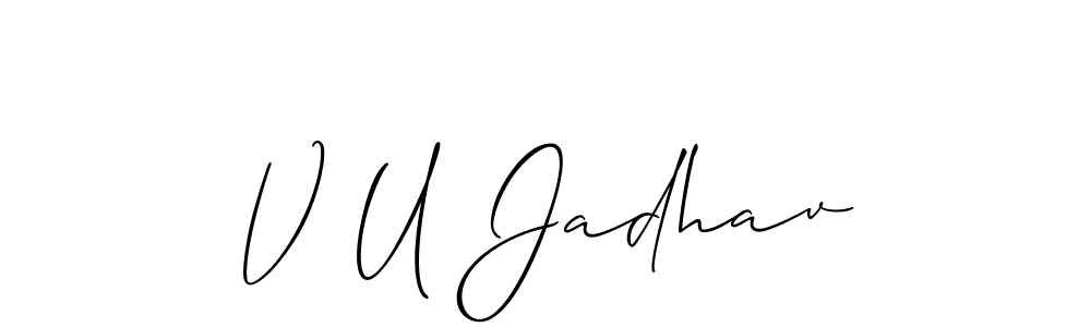 Similarly Allison_Script is the best handwritten signature design. Signature creator online .You can use it as an online autograph creator for name V U Jadhav. V U Jadhav signature style 2 images and pictures png