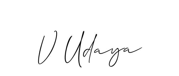 How to Draw V Udaya signature style? Allison_Script is a latest design signature styles for name V Udaya. V Udaya signature style 2 images and pictures png