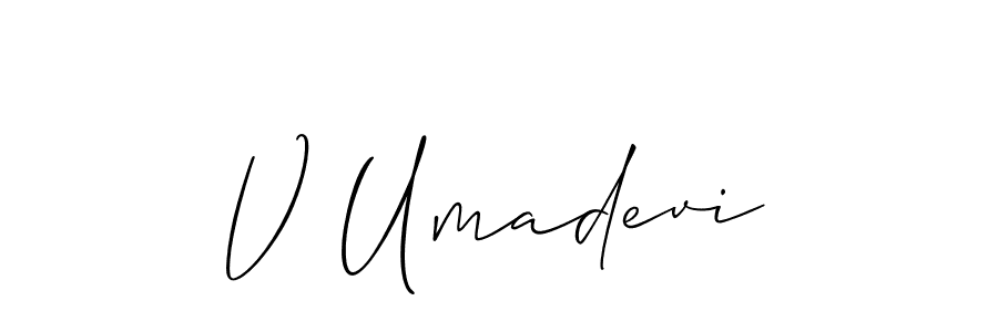 It looks lik you need a new signature style for name V Umadevi. Design unique handwritten (Allison_Script) signature with our free signature maker in just a few clicks. V Umadevi signature style 2 images and pictures png