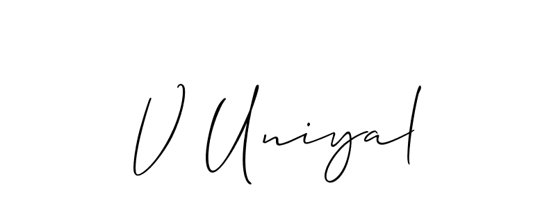 Also we have V Uniyal name is the best signature style. Create professional handwritten signature collection using Allison_Script autograph style. V Uniyal signature style 2 images and pictures png