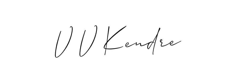 Also You can easily find your signature by using the search form. We will create V V Kendre name handwritten signature images for you free of cost using Allison_Script sign style. V V Kendre signature style 2 images and pictures png