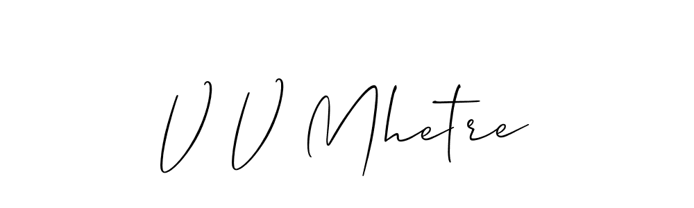 if you are searching for the best signature style for your name V V Mhetre. so please give up your signature search. here we have designed multiple signature styles  using Allison_Script. V V Mhetre signature style 2 images and pictures png