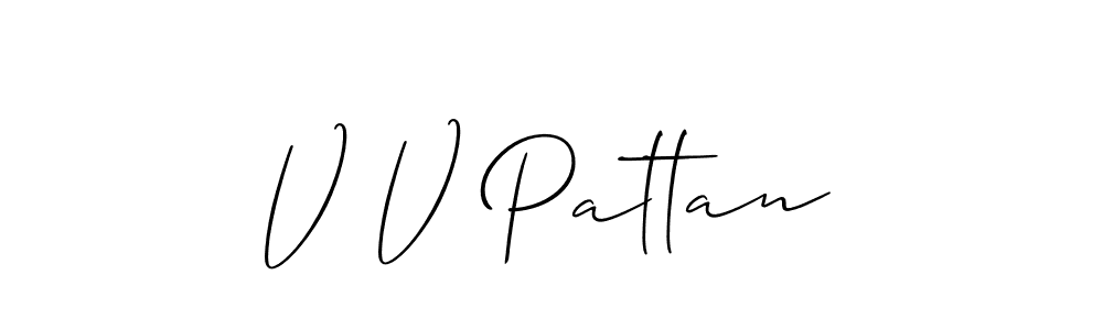 The best way (Allison_Script) to make a short signature is to pick only two or three words in your name. The name V V Pattan include a total of six letters. For converting this name. V V Pattan signature style 2 images and pictures png