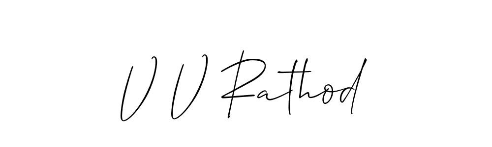 The best way (Allison_Script) to make a short signature is to pick only two or three words in your name. The name V V Rathod include a total of six letters. For converting this name. V V Rathod signature style 2 images and pictures png