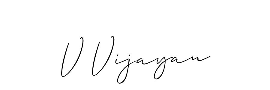Design your own signature with our free online signature maker. With this signature software, you can create a handwritten (Allison_Script) signature for name V Vijayan. V Vijayan signature style 2 images and pictures png