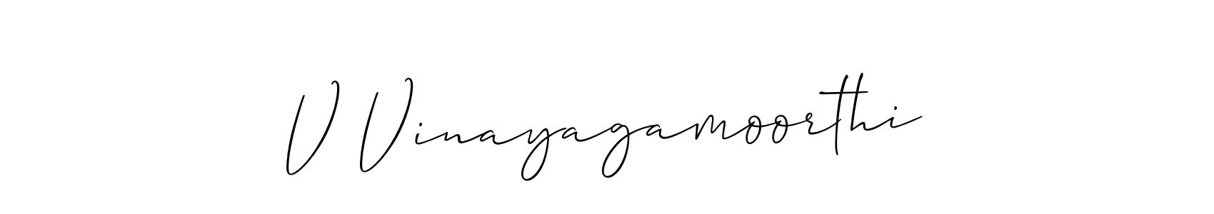 Use a signature maker to create a handwritten signature online. With this signature software, you can design (Allison_Script) your own signature for name V Vinayagamoorthi. V Vinayagamoorthi signature style 2 images and pictures png