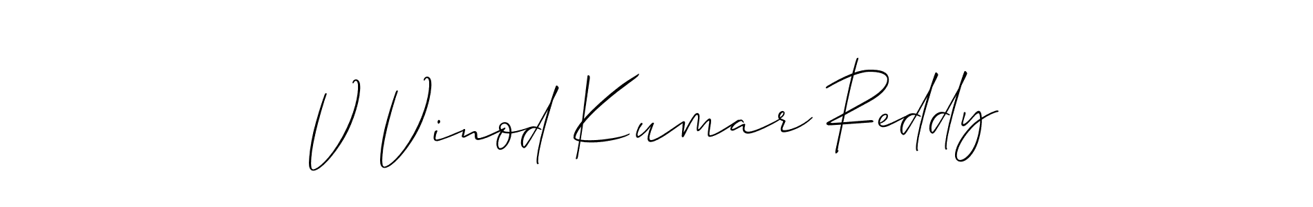 Also You can easily find your signature by using the search form. We will create V Vinod Kumar Reddy name handwritten signature images for you free of cost using Allison_Script sign style. V Vinod Kumar Reddy signature style 2 images and pictures png