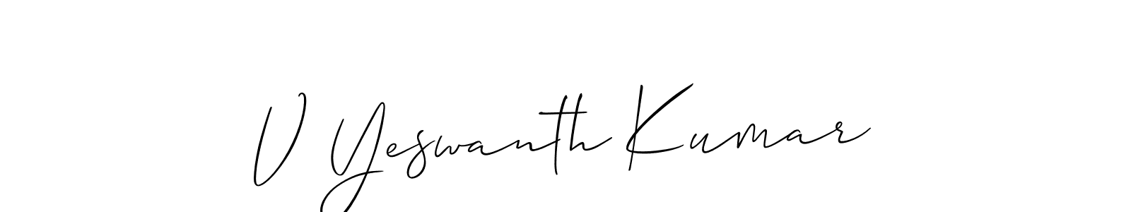 The best way (Allison_Script) to make a short signature is to pick only two or three words in your name. The name V Yeswanth Kumar include a total of six letters. For converting this name. V Yeswanth Kumar signature style 2 images and pictures png