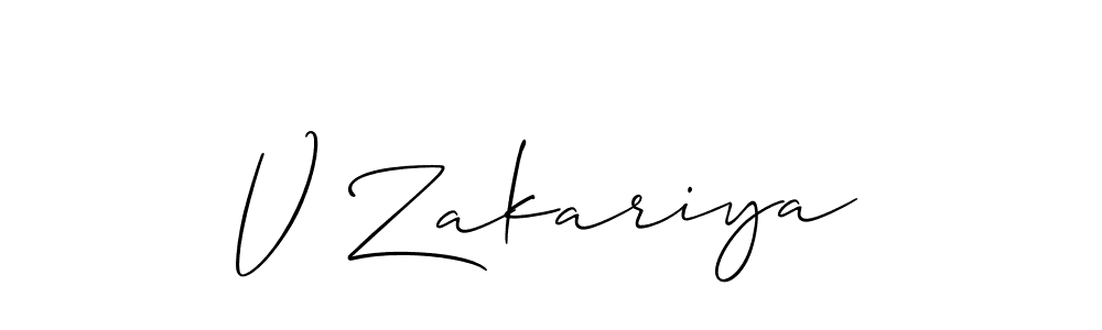 Make a beautiful signature design for name V Zakariya. With this signature (Allison_Script) style, you can create a handwritten signature for free. V Zakariya signature style 2 images and pictures png