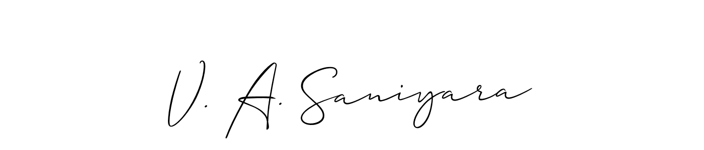 Similarly Allison_Script is the best handwritten signature design. Signature creator online .You can use it as an online autograph creator for name V. A. Saniyara. V. A. Saniyara signature style 2 images and pictures png