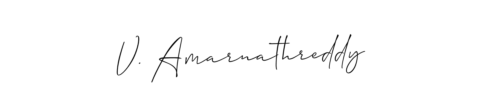 The best way (Allison_Script) to make a short signature is to pick only two or three words in your name. The name V. Amarnathreddy include a total of six letters. For converting this name. V. Amarnathreddy signature style 2 images and pictures png