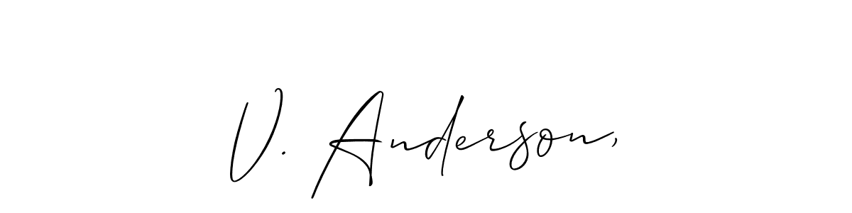 Also You can easily find your signature by using the search form. We will create V. Anderson, name handwritten signature images for you free of cost using Allison_Script sign style. V. Anderson, signature style 2 images and pictures png