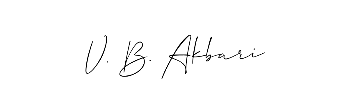 How to make V. B. Akbari name signature. Use Allison_Script style for creating short signs online. This is the latest handwritten sign. V. B. Akbari signature style 2 images and pictures png