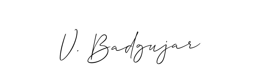 if you are searching for the best signature style for your name V. Badgujar. so please give up your signature search. here we have designed multiple signature styles  using Allison_Script. V. Badgujar signature style 2 images and pictures png