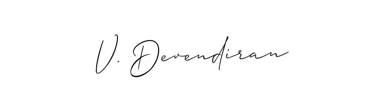 if you are searching for the best signature style for your name V. Devendiran. so please give up your signature search. here we have designed multiple signature styles  using Allison_Script. V. Devendiran signature style 2 images and pictures png